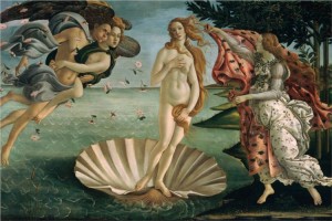 El Nacimiento de Venus, el célebre cuadro de Sandro Botticelli (1445-1510), en su versión original. Las proporciones corporales de la mujer en el centro de la imagen corresponden a lo que se podría esperar de la bella diosa Venus, al menos para la sociedad europea de aquella época.